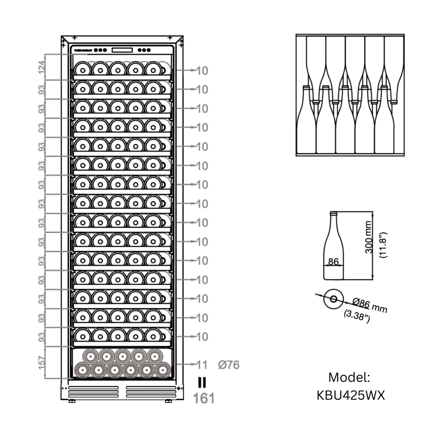 King's Bottle Tall Single Zone Upright Wine Cooler with LOW-E Glass & Silent Cooling