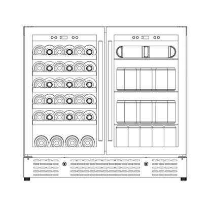 King's Bottle 36-Inch Wine & Beverage Refrigeration Combo with LOW-E Glass Door