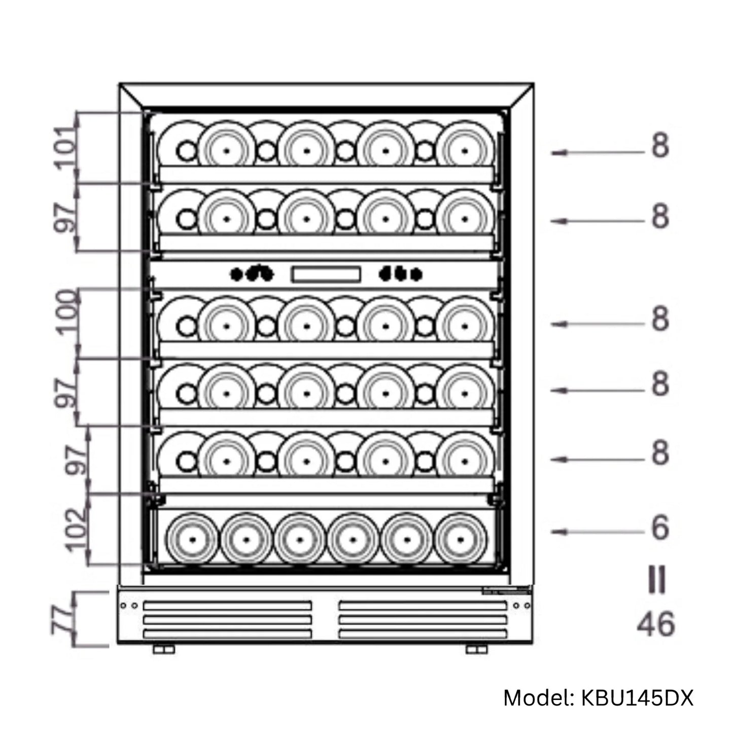 King's Bottle 48-Inch Under-Counter Wine & Beverage Refrigeration with 3 Temp Zones