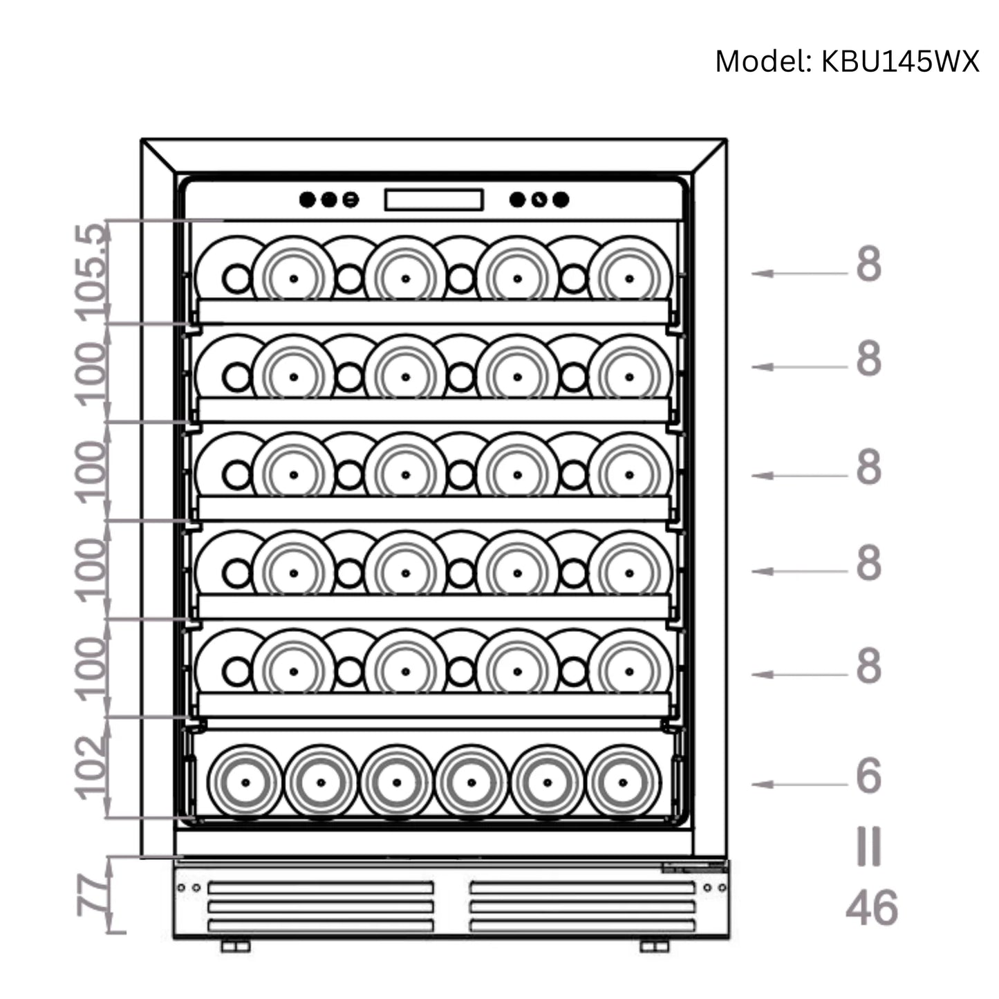 King's Bottle 48-Inch Under-Counter Wine & Beverage Refrigeration Combo with LOW-E Glass Door