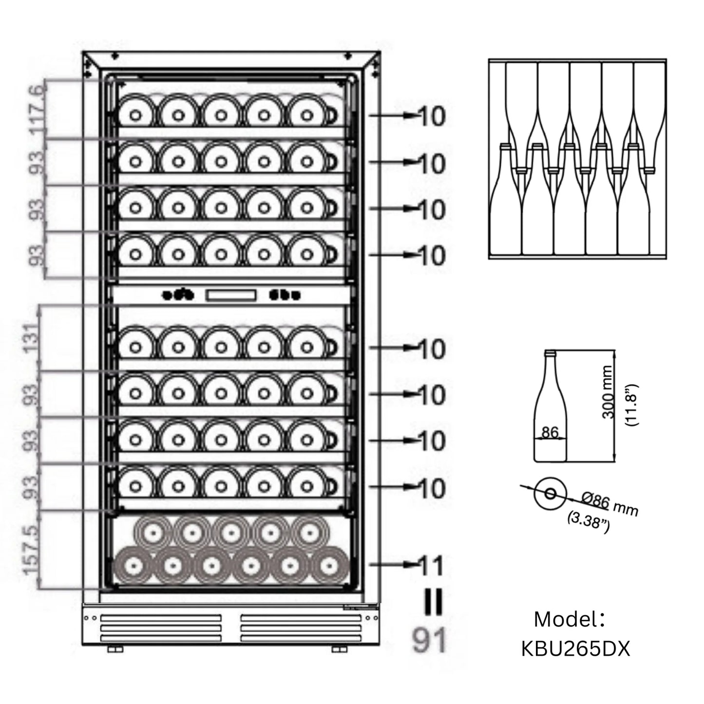 King's Bottle 47-Inch Tall Wine & Beverage Refrigeration Combo with Triple Temp Zones
