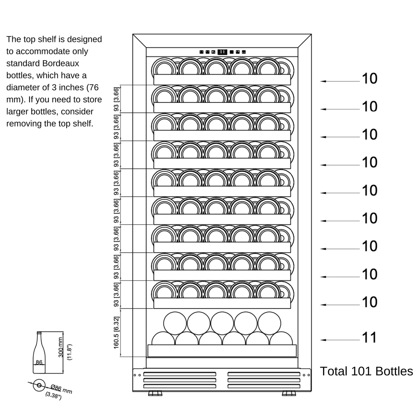 King's Bottle 47-Inch Tall Single Zone Wine Cooler with LOW-E Glass Door